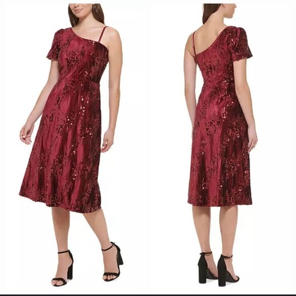 NWTs Kensie One Shoulder Fit & Flare Sequin Dress Size 14 - Picture 1 of 10